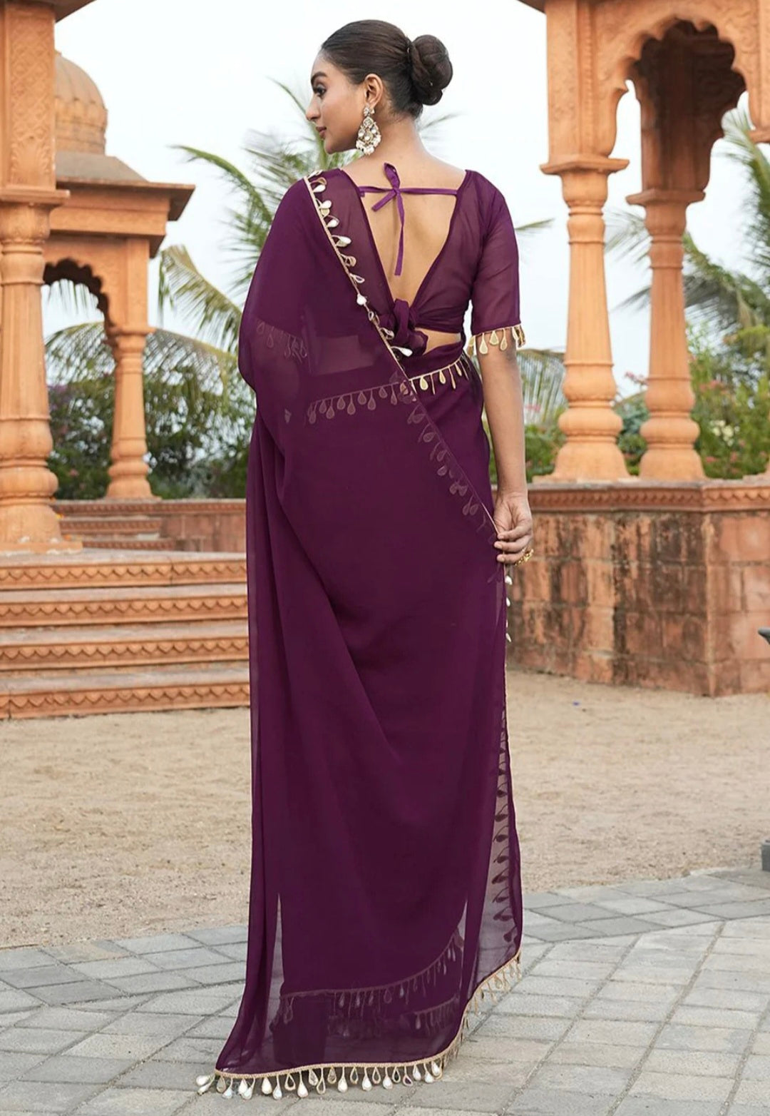 Elegant Party Wear Purple Georgette Saree