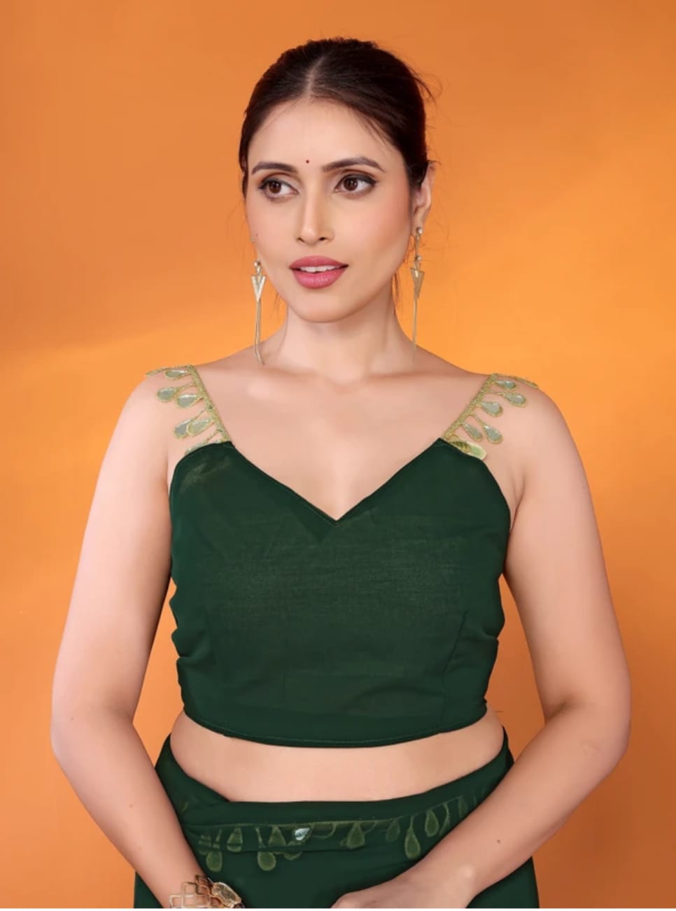 Elegant Party Wear Green Georgette Saree