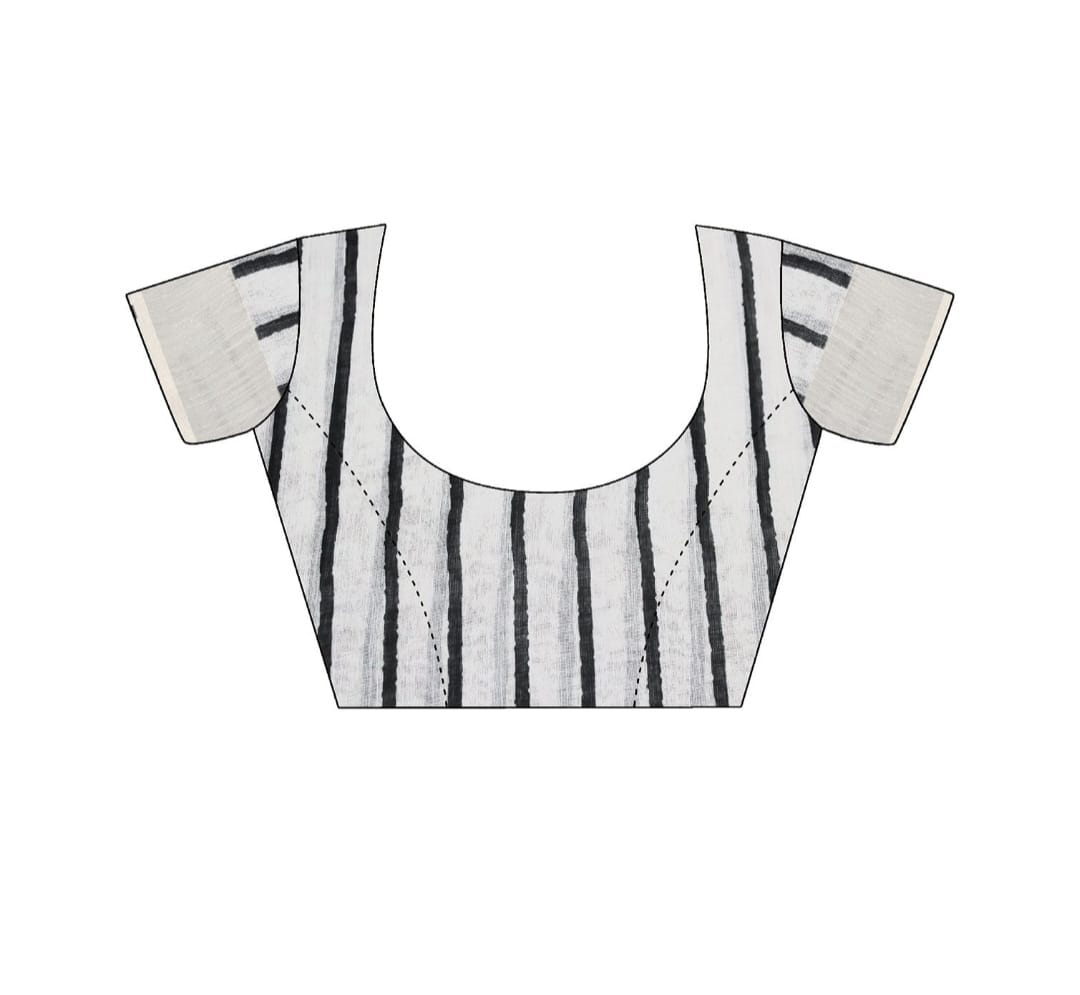 Off White Linen Printed Saree