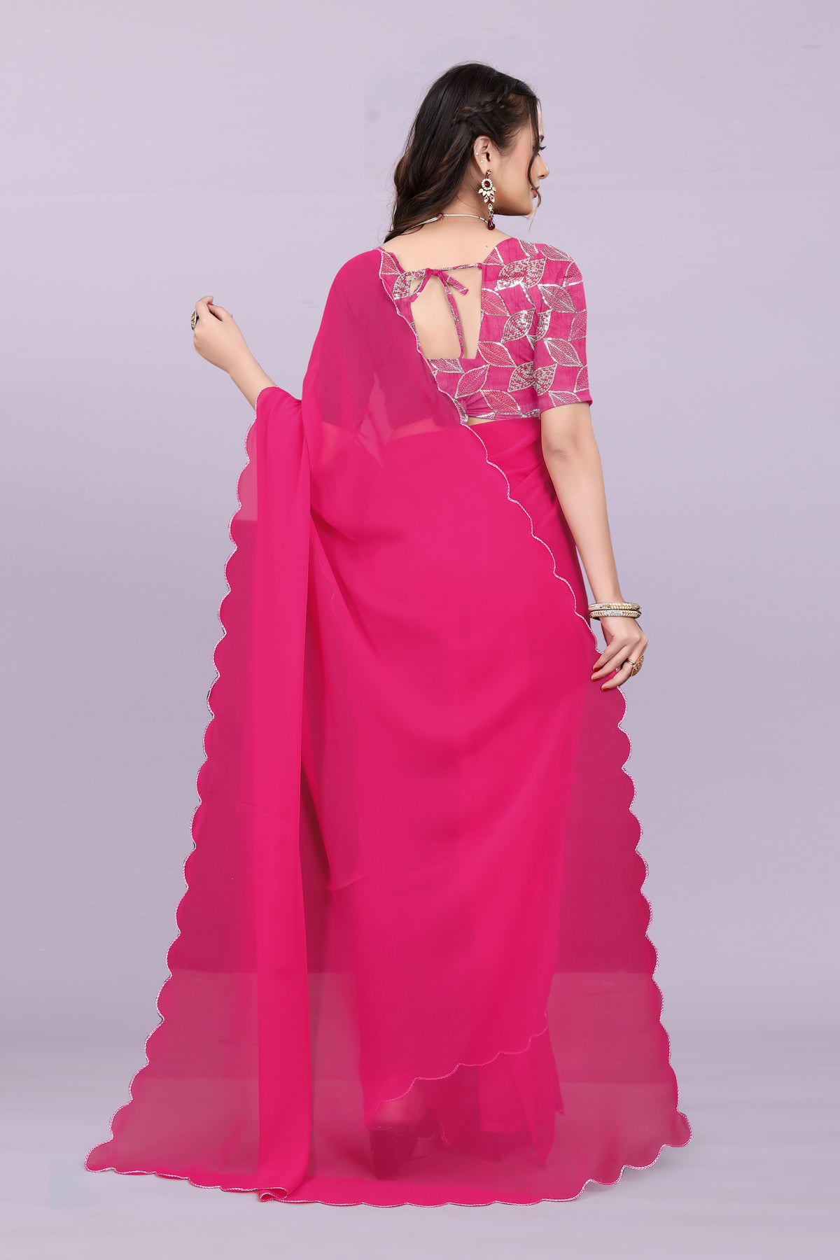 TAGALE Embroidered Bollywood Georgette Saree(Dark Pink)