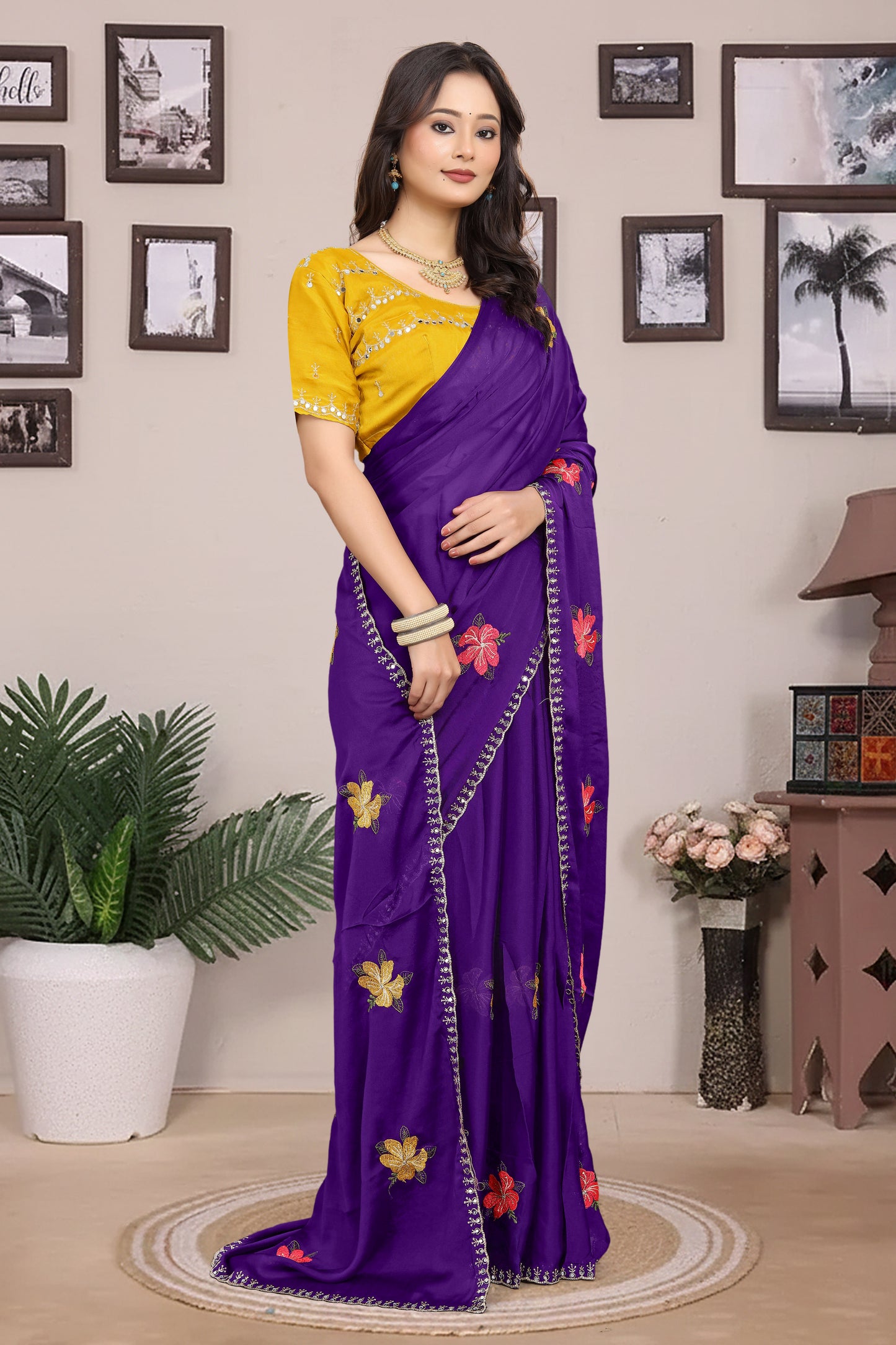 Embroidered Beads & Stones Ragoli Designer Saree