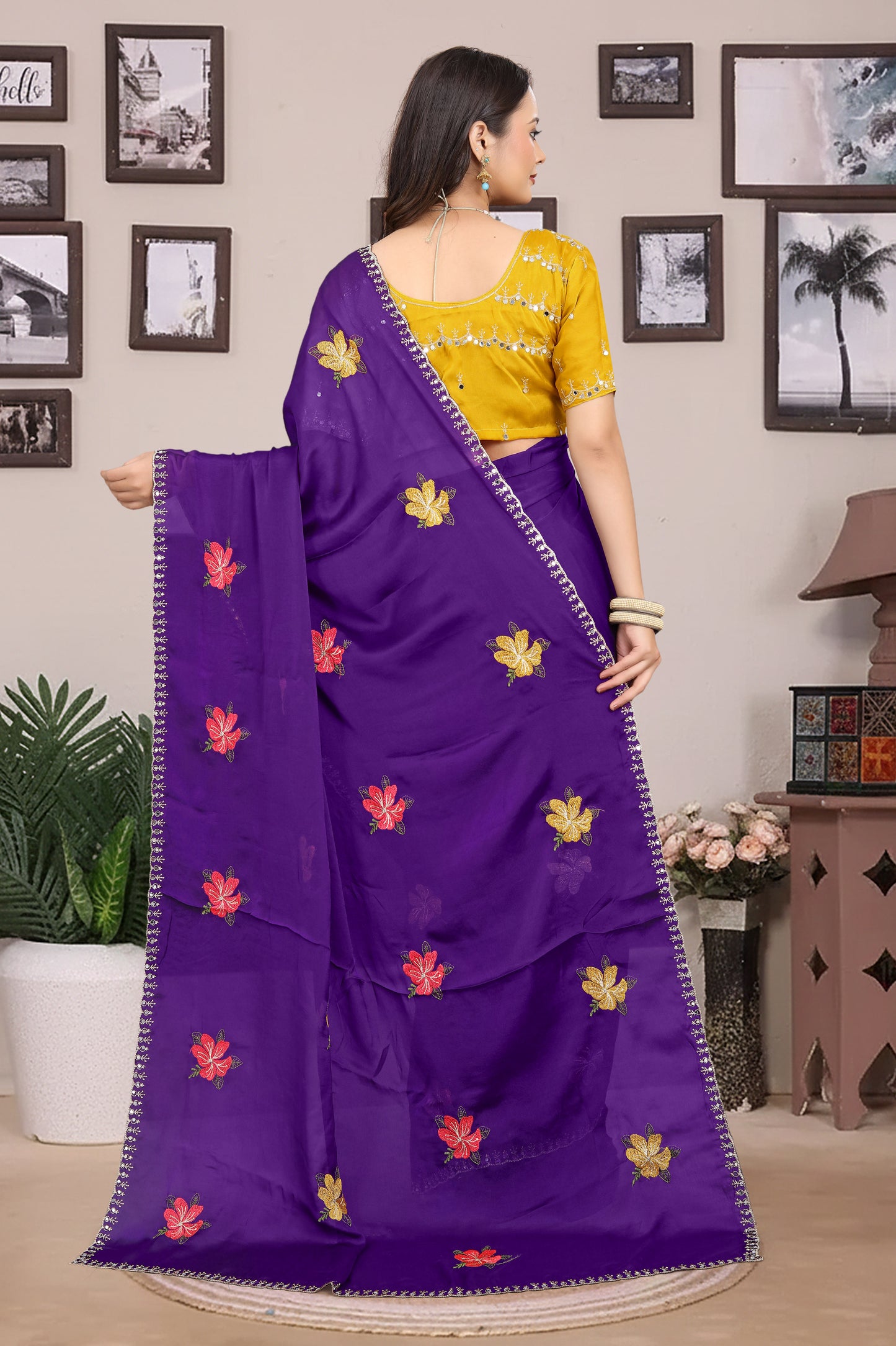 Embroidered Beads & Stones Ragoli Designer Saree