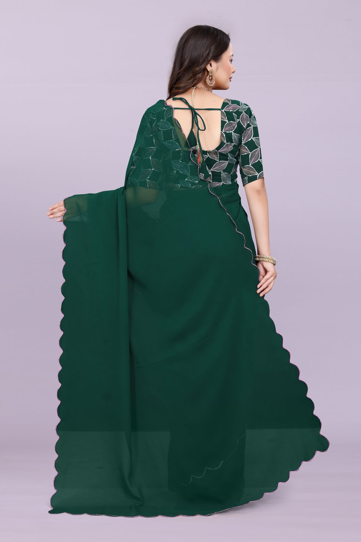 TAGALE Embroidered Bollywood Georgette Saree(Green)