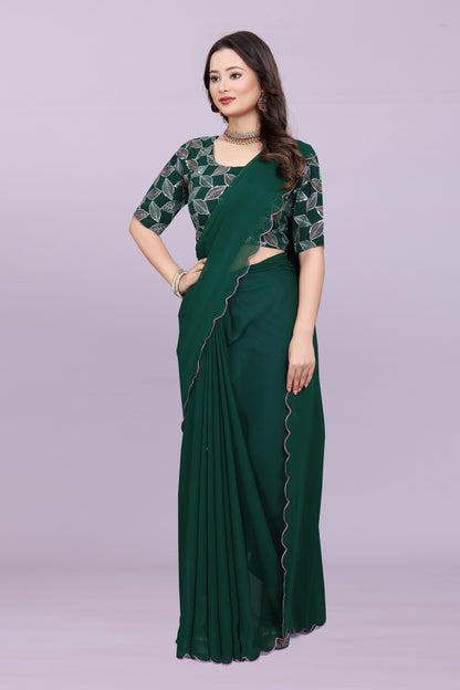 TAGALE Embroidered Bollywood Georgette Saree(Green)