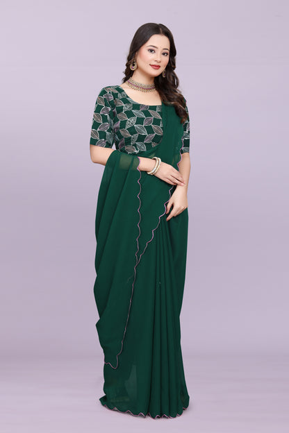 TAGALE Embroidered Bollywood Georgette Saree(Green)