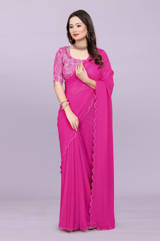 TAGALE Embroidered Bollywood Georgette Saree(Rani)