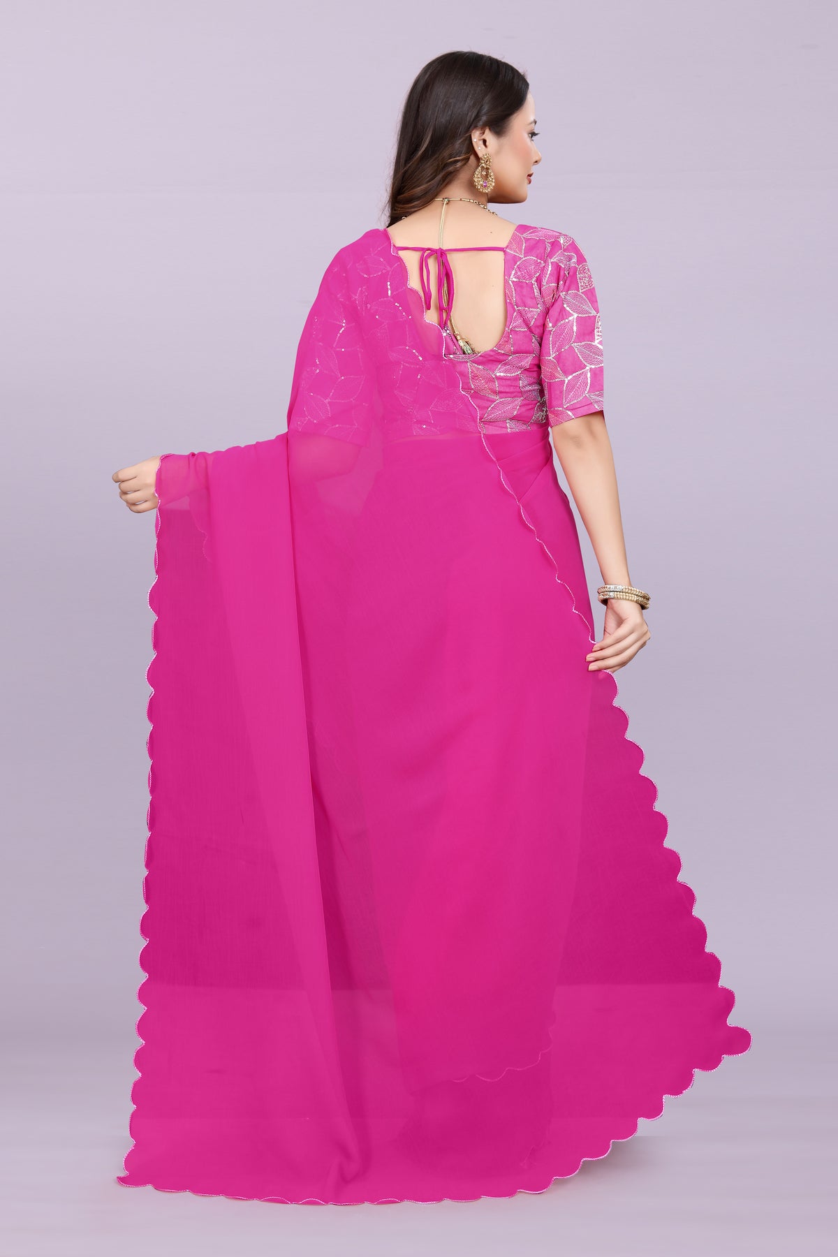 TAGALE Embroidered Bollywood Georgette Saree(Rani)