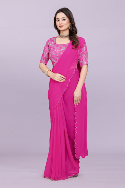 TAGALE Embroidered Bollywood Georgette Saree(Rani)
