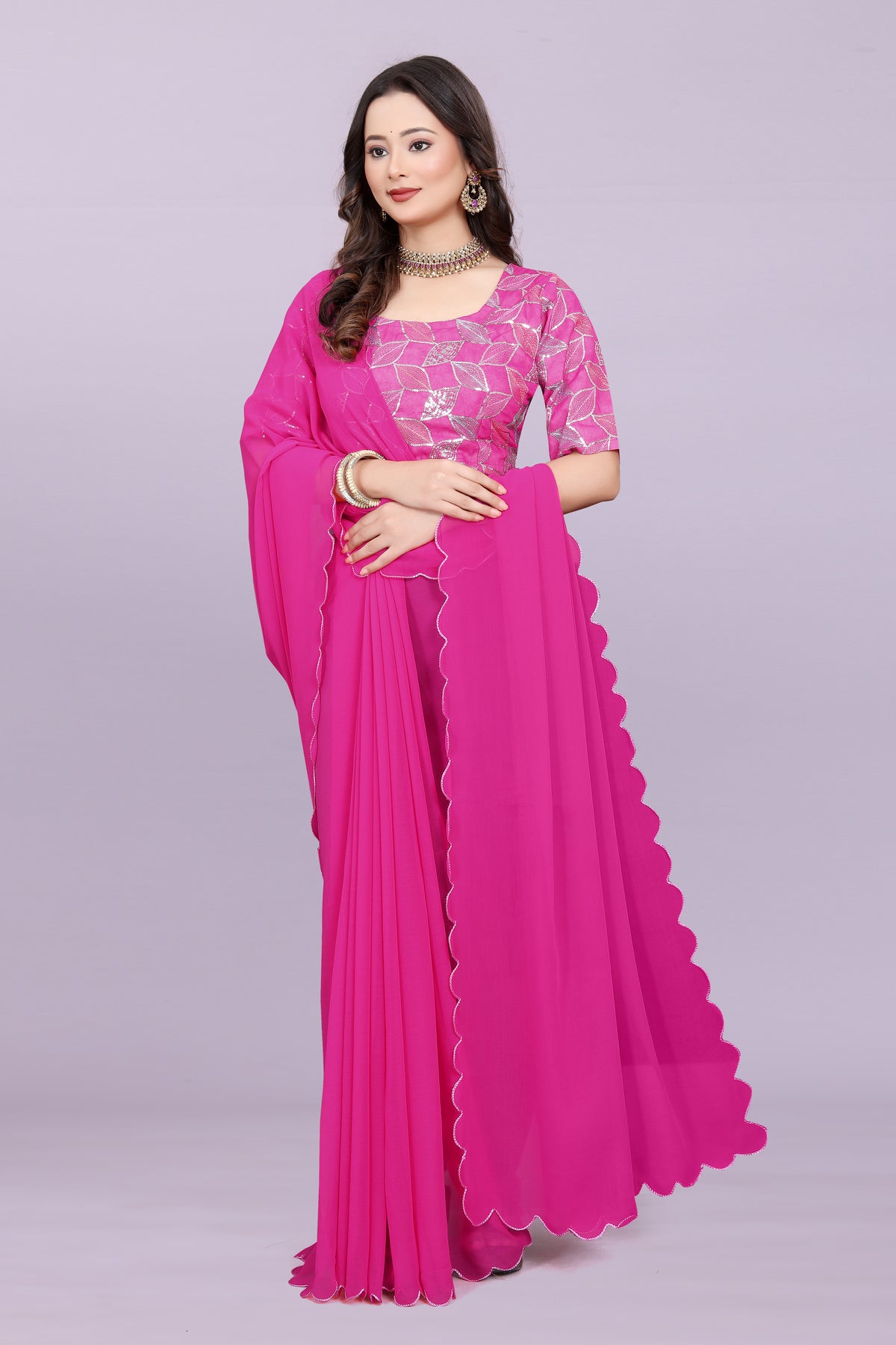 TAGALE Embroidered Bollywood Georgette Saree(Rani)
