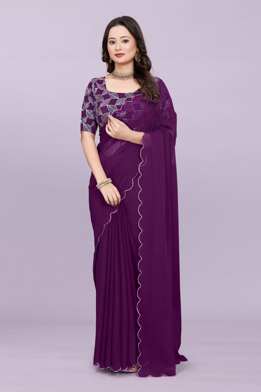 TAGALE Embroidered Bollywood Georgette Saree(Purple)