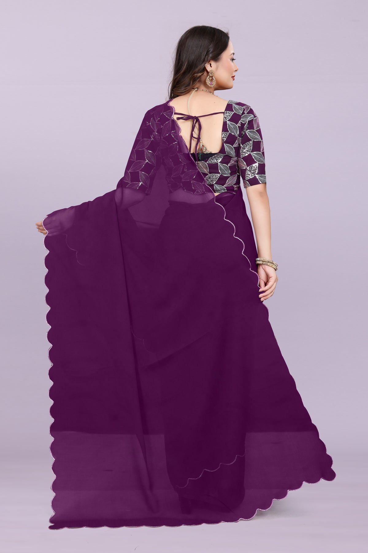 TAGALE Embroidered Bollywood Georgette Saree(Purple)