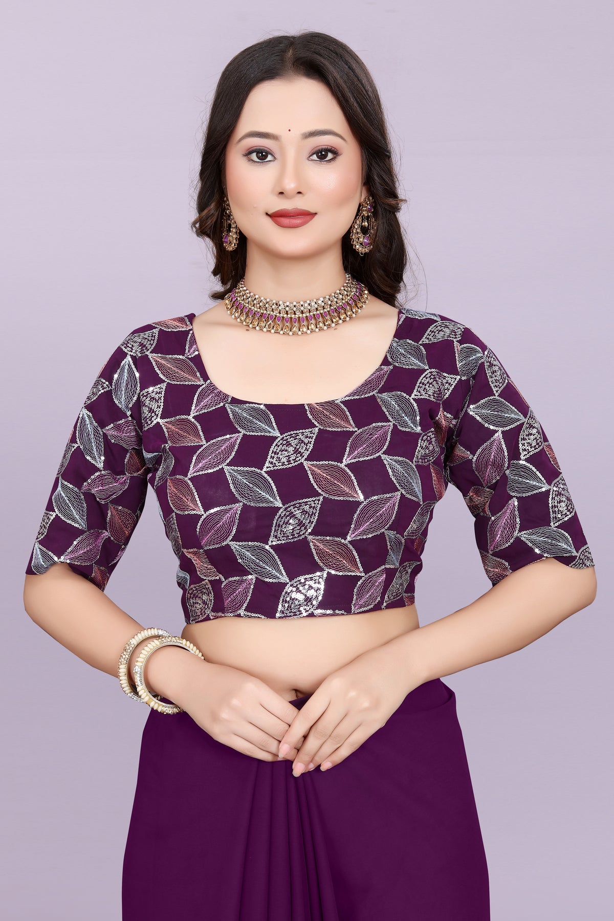 TAGALE Embroidered Bollywood Georgette Saree(Purple)