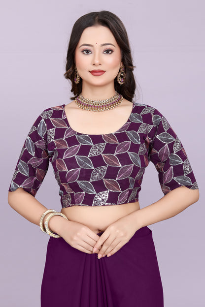 TAGALE Embroidered Bollywood Georgette Saree(Purple)