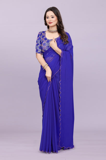 TAGALE Embroidered Bollywood Georgette Saree(Blue)
