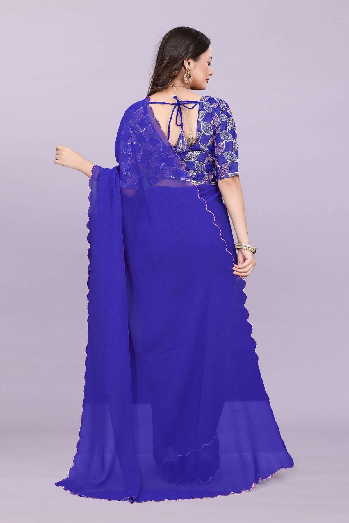 TAGALE Embroidered Bollywood Georgette Saree(Blue)