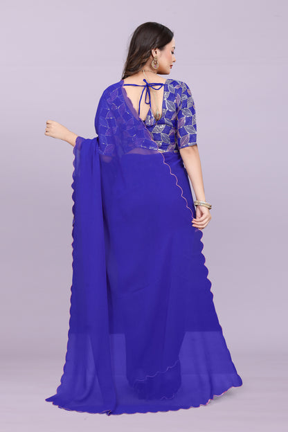 TAGALE Embroidered Bollywood Georgette Saree(Blue)