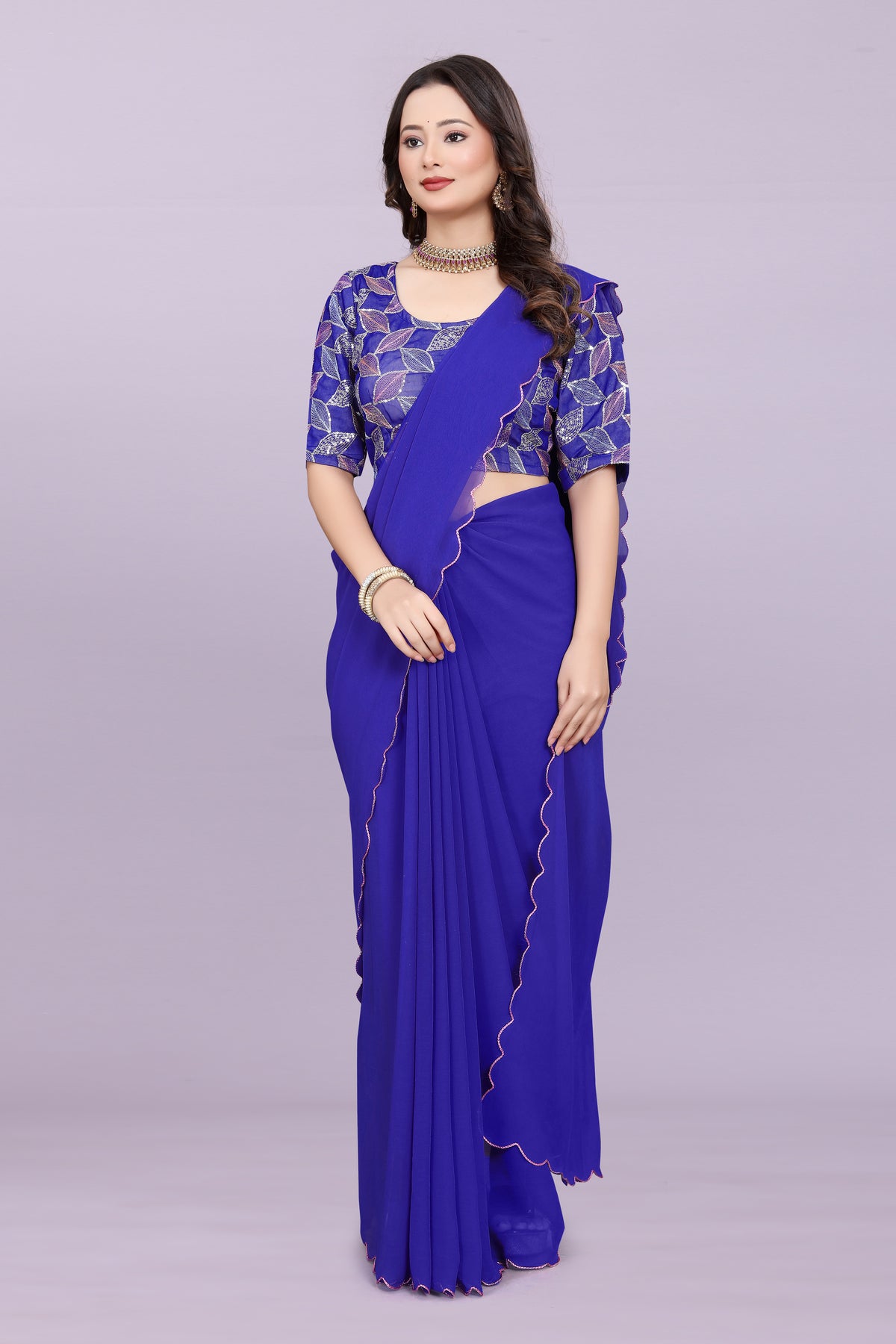 TAGALE Embroidered Bollywood Georgette Saree(Blue)