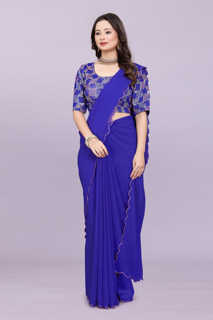 TAGALE Embroidered Bollywood Georgette Saree(Blue)
