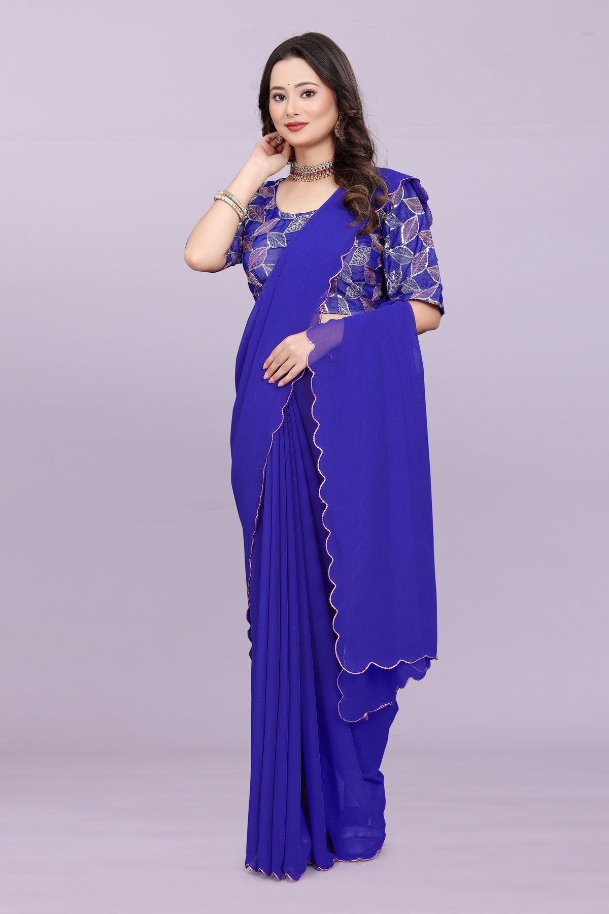 TAGALE Embroidered Bollywood Georgette Saree(Blue)