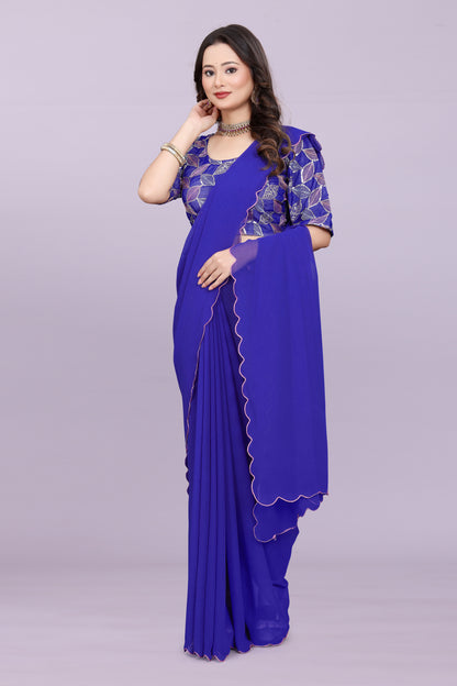 TAGALE Embroidered Bollywood Georgette Saree(Blue)