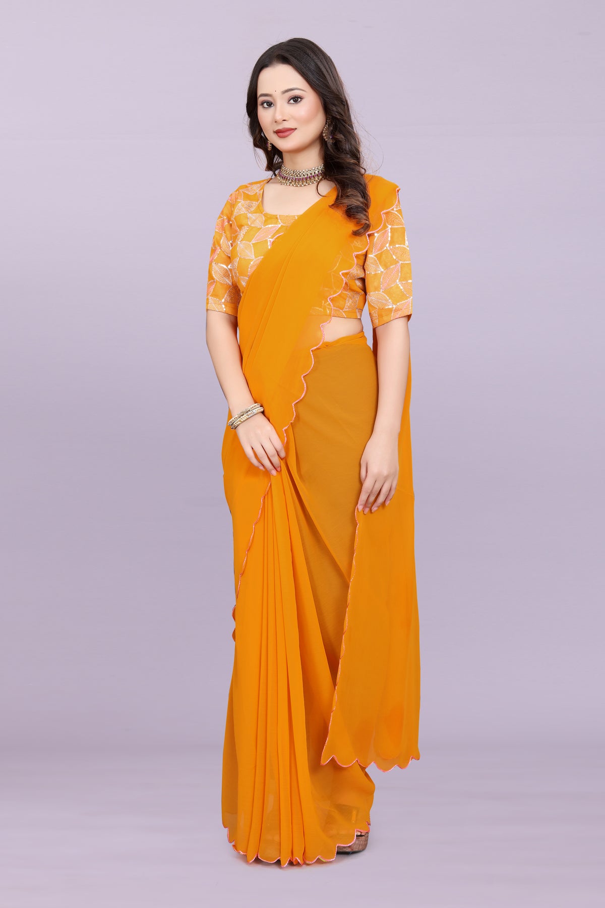 TAGALE Embroidered Bollywood Georgette Saree(Musturd)