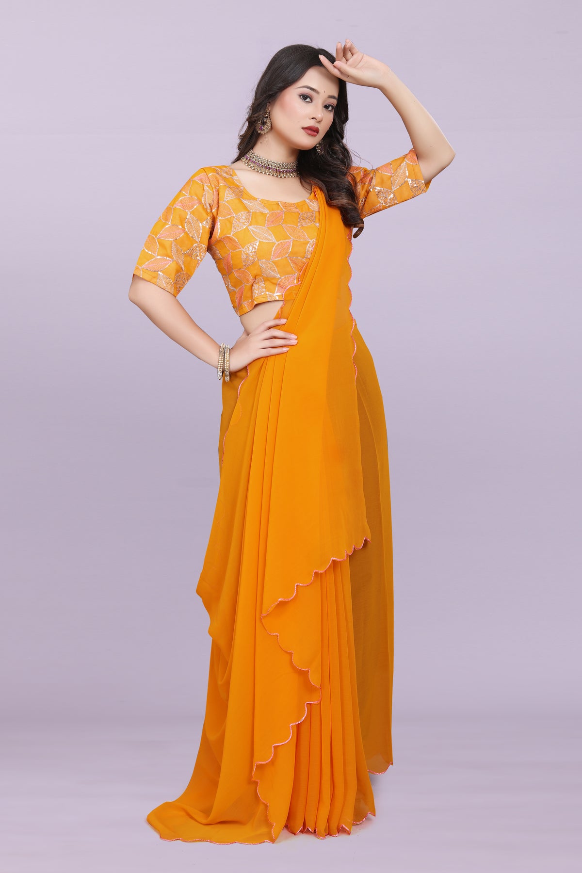 TAGALE Embroidered Bollywood Georgette Saree(Musturd)