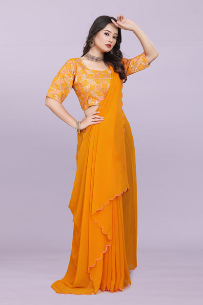 TAGALE Embroidered Bollywood Georgette Saree(Musturd)