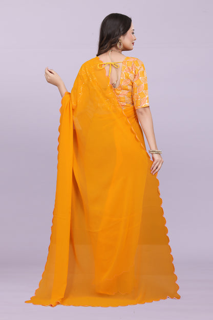 TAGALE Embroidered Bollywood Georgette Saree(Musturd)