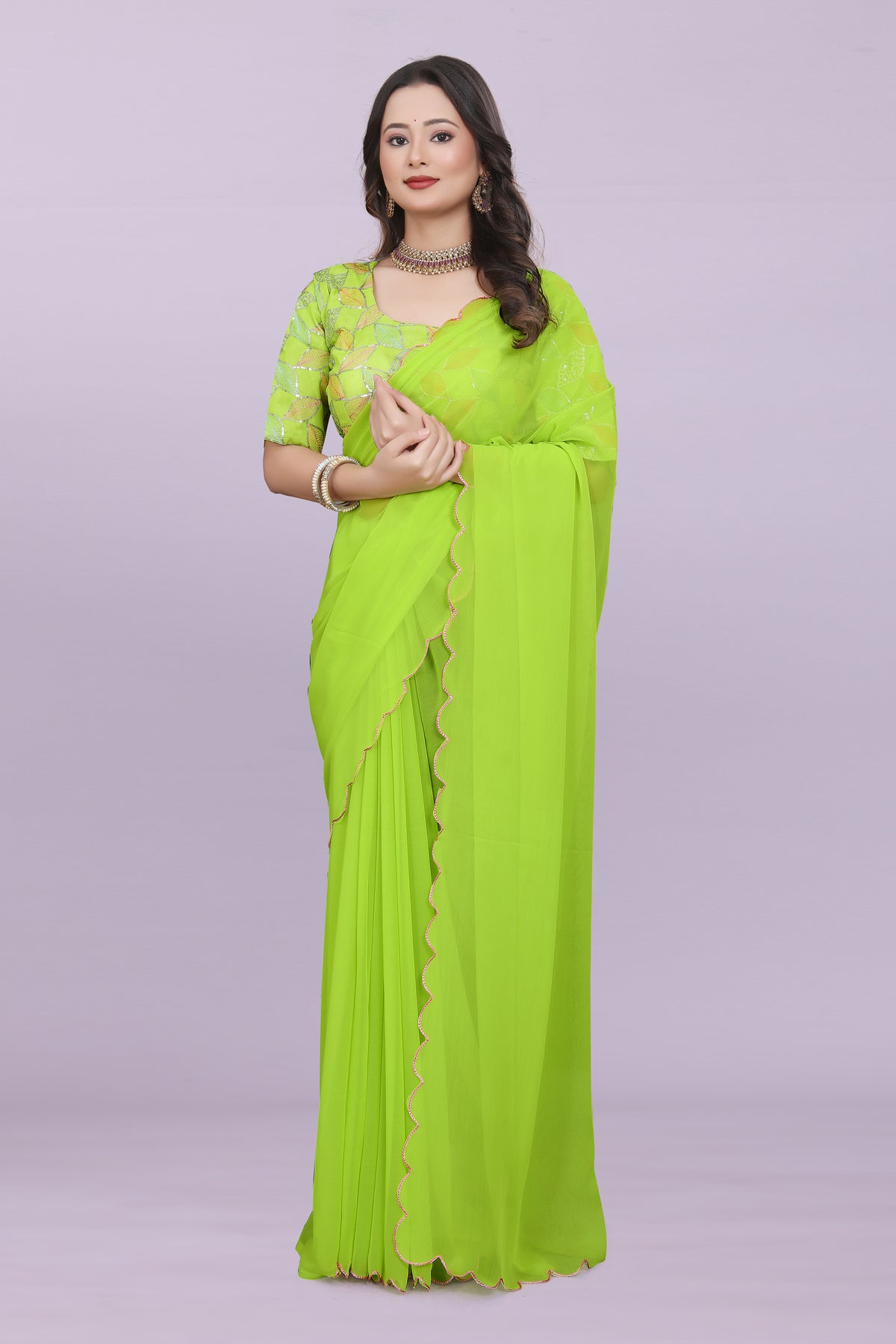 TAGALE Embroidered Bollywood Georgette Saree(Parrot)