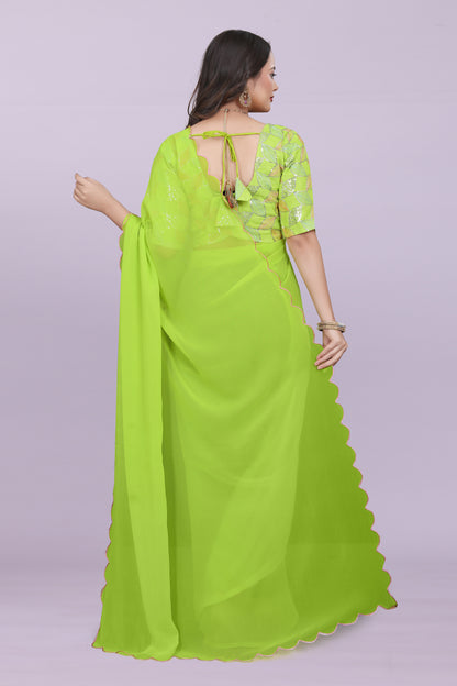 TAGALE Embroidered Bollywood Georgette Saree(Parrot)