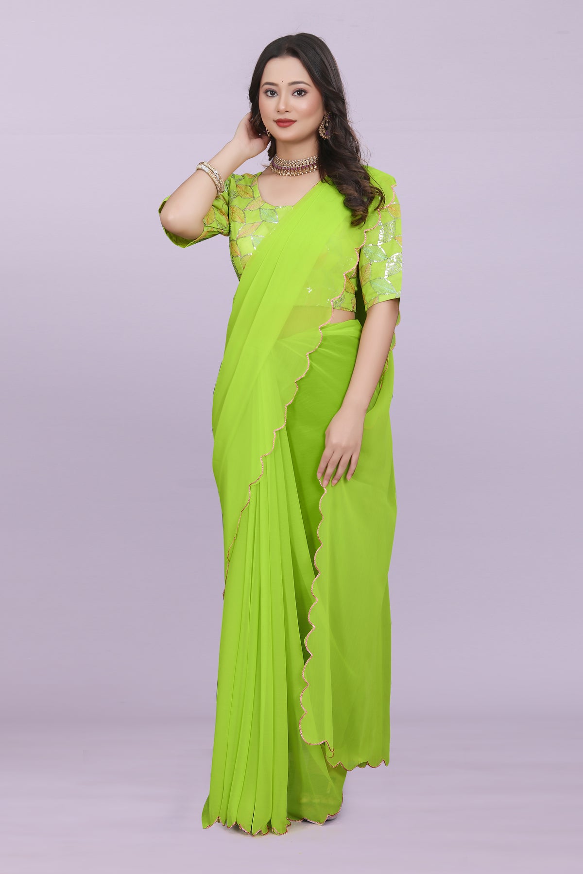TAGALE Embroidered Bollywood Georgette Saree(Parrot)