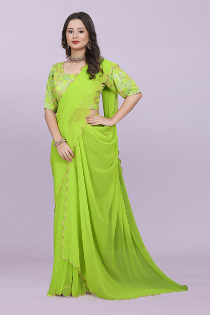 TAGALE Embroidered Bollywood Georgette Saree(Parrot)