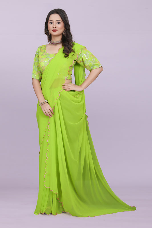 TAGALE Embroidered Bollywood Georgette Saree(Parrot)