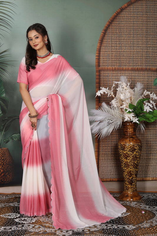 Elegant Pink & White Shaded Saree