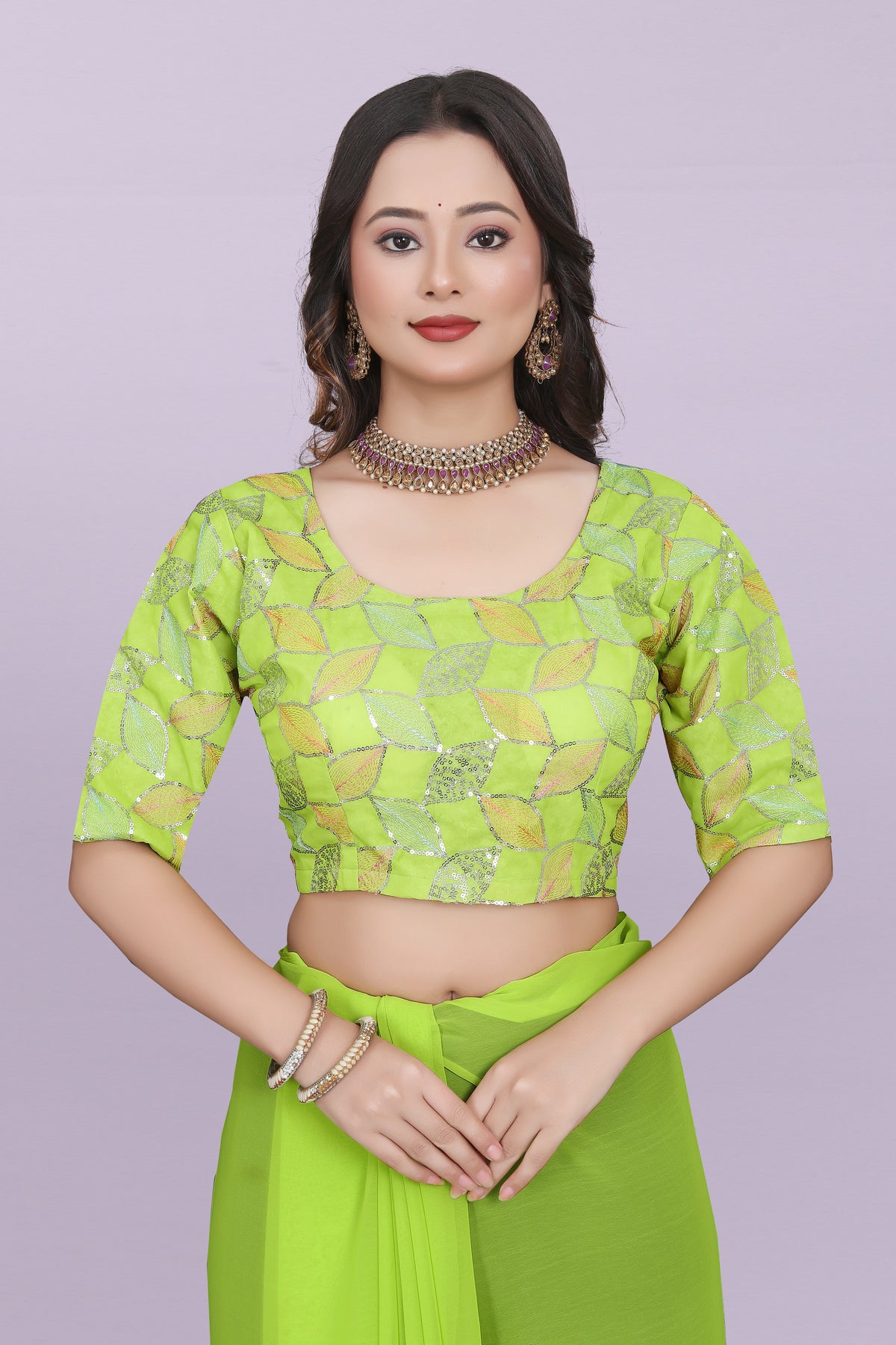 TAGALE Embroidered Bollywood Georgette Saree(Parrot)