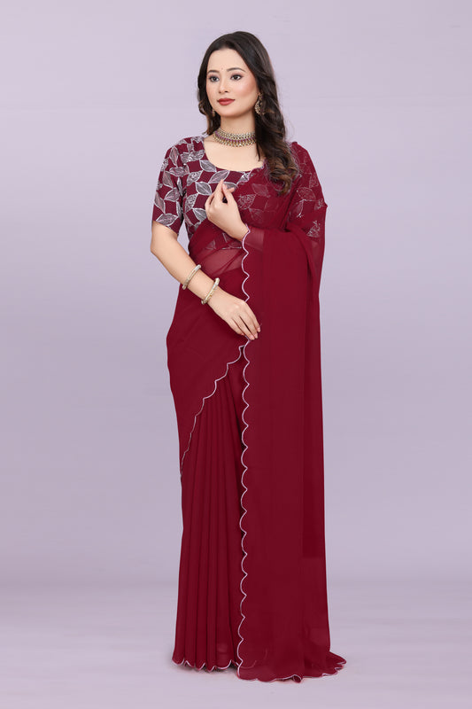 TAGALE Embroidered Bollywood Georgette Saree(Maroon)