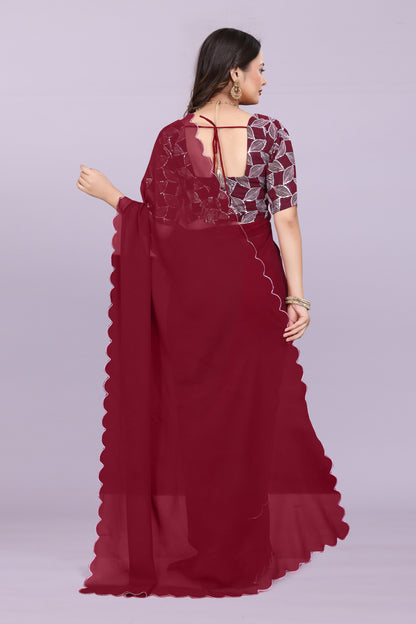 TAGALE Embroidered Bollywood Georgette Saree(Maroon)