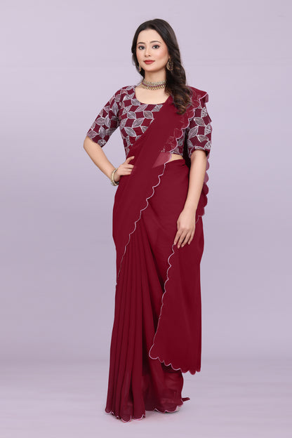 TAGALE Embroidered Bollywood Georgette Saree(Maroon)