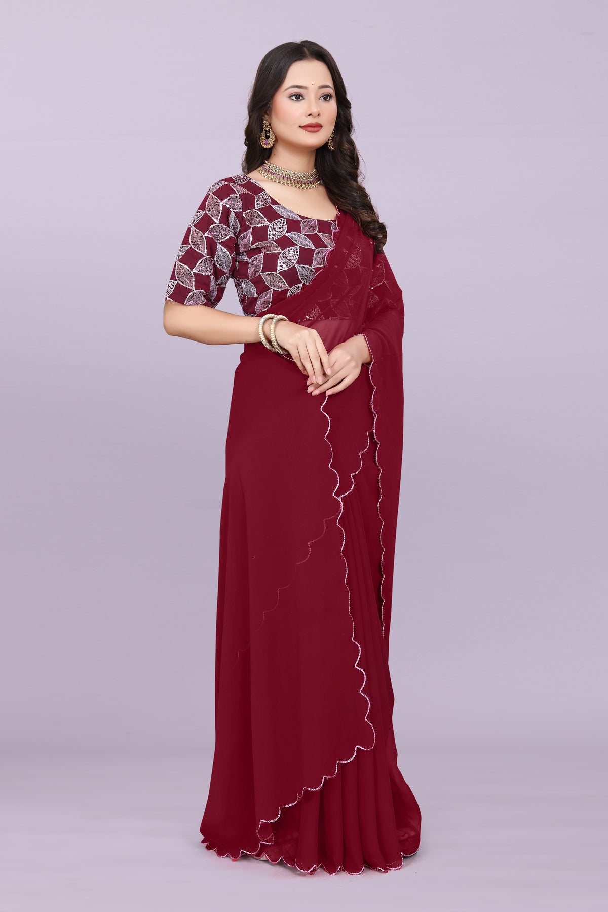 TAGALE Embroidered Bollywood Georgette Saree(Maroon)