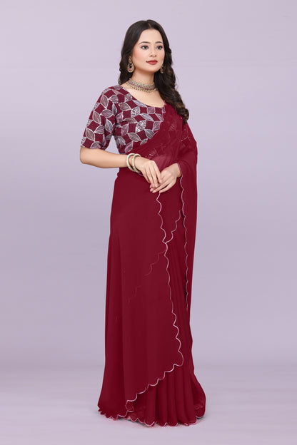 TAGALE Embroidered Bollywood Georgette Saree(Maroon)