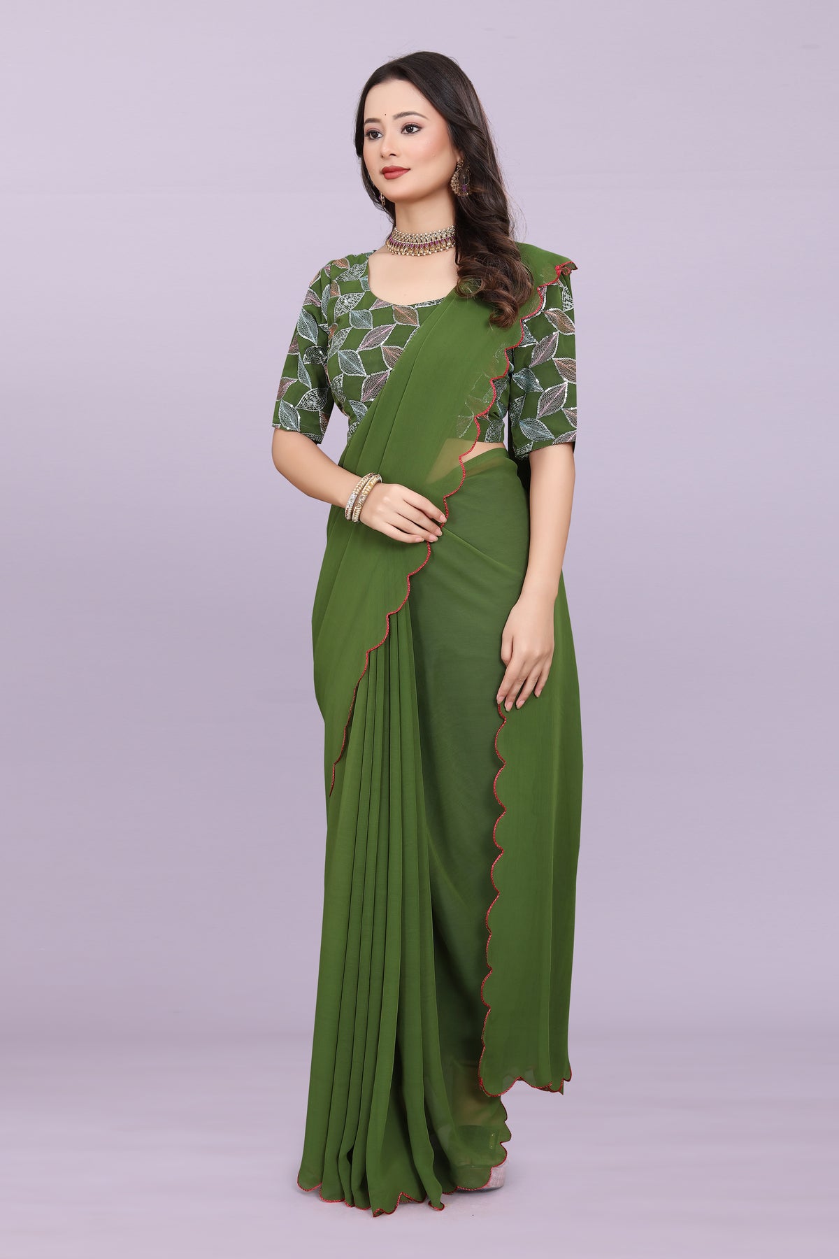 TAGALE Embroidered Bollywood Georgette Saree(Mahendi)