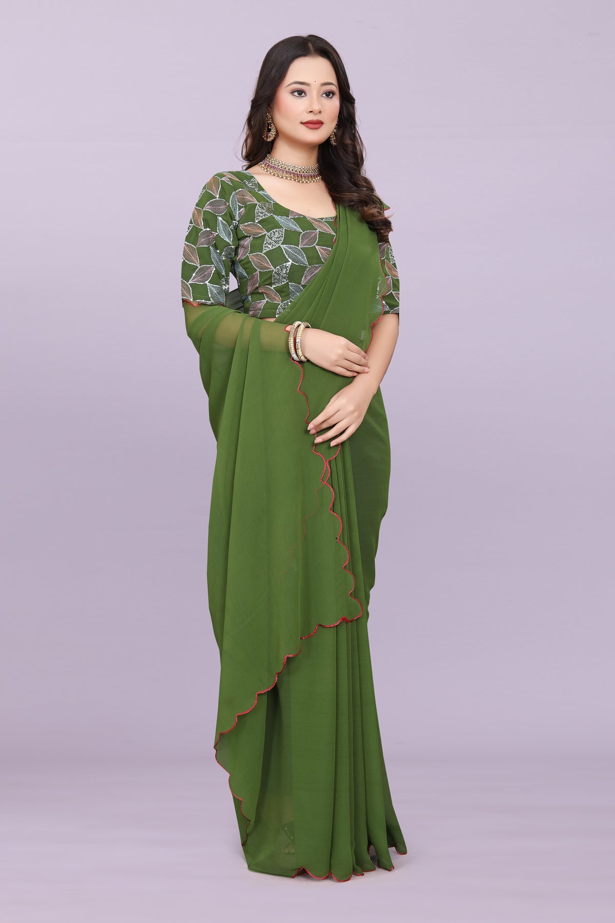 TAGALE Embroidered Bollywood Georgette Saree(Mahendi)