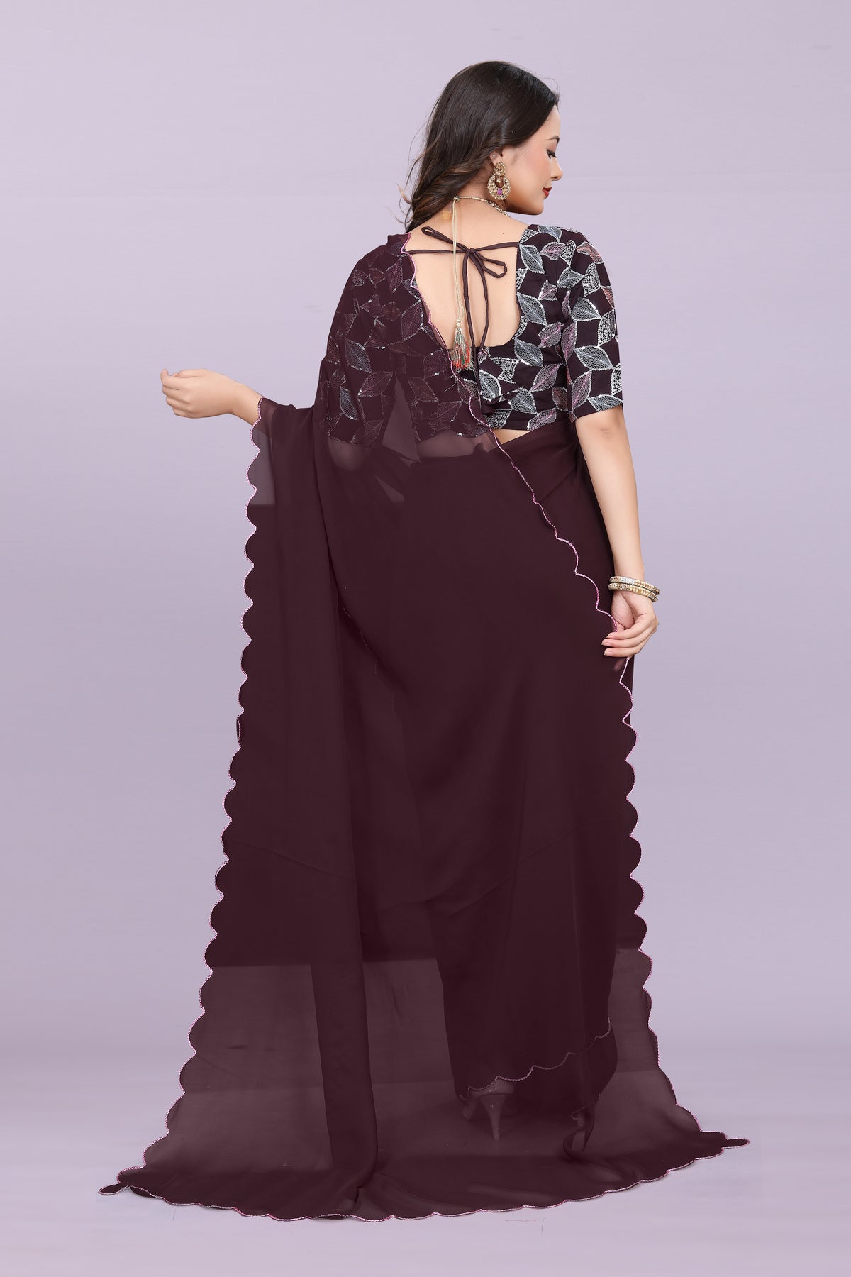 TAGALE Embroidered Bollywood Georgette Saree(Coffe)