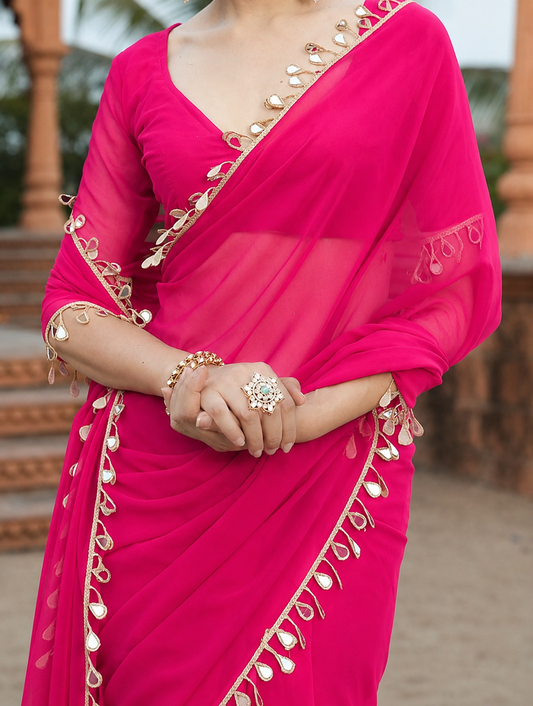 Elegant Party Wear Pink Georgette Saree