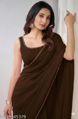 Coffee Elegance Embellished Saree