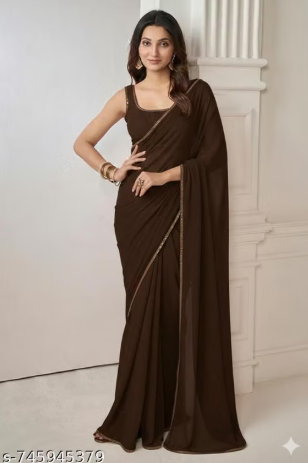 Coffee Elegance Embellished Saree