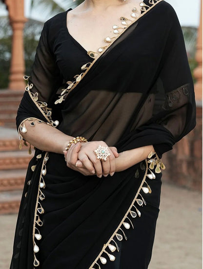 Elegant Party Wear Black Georgette Saree