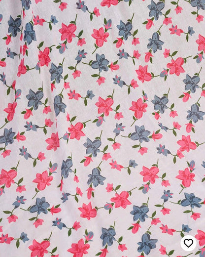 Ready To Wear White Pure Linen Floral Printed Saree With Pocket