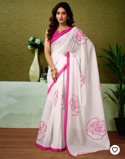 Ready To Wear Off White Linen Printed Saree