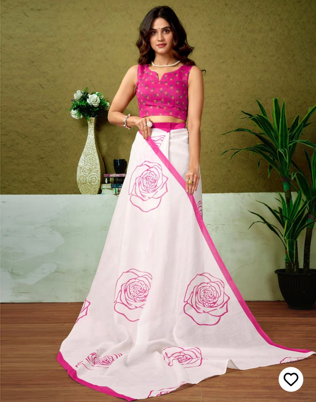 Ready To Wear Off White Linen Printed Saree